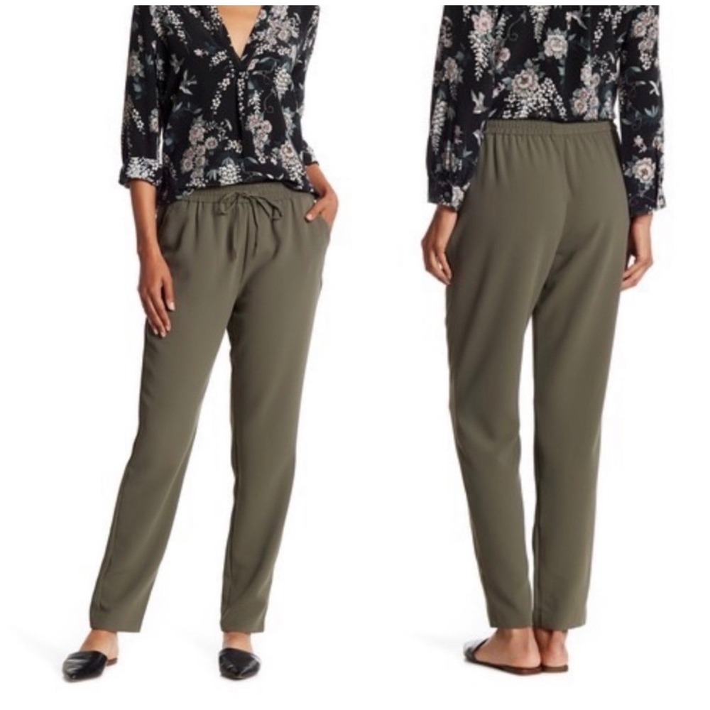 Joie Cropped Pants Women XL Dark Olive Green Elastic Drawstring Waist Stretch